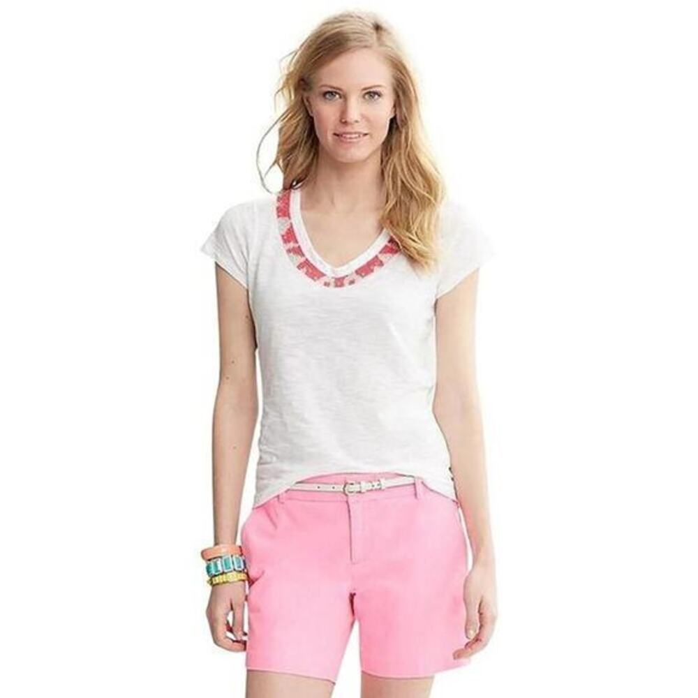 Banana Republic Milly Beaded Pink White Tee‎ Size Medium - Picture 3 of 6